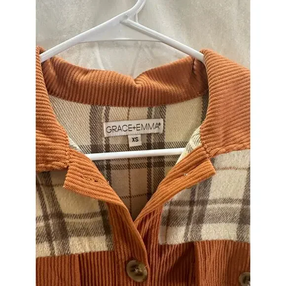 Grace + Emma Corduroy and Plaid Shacket – Size XS (P2P 21”) - Picture 2 of 6